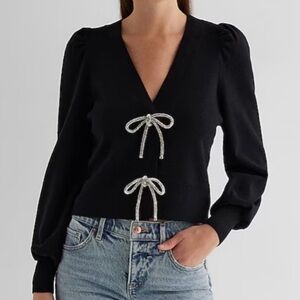 Express Beautiful Black Sweater/cardigan  with Silver Bow Accents NWT